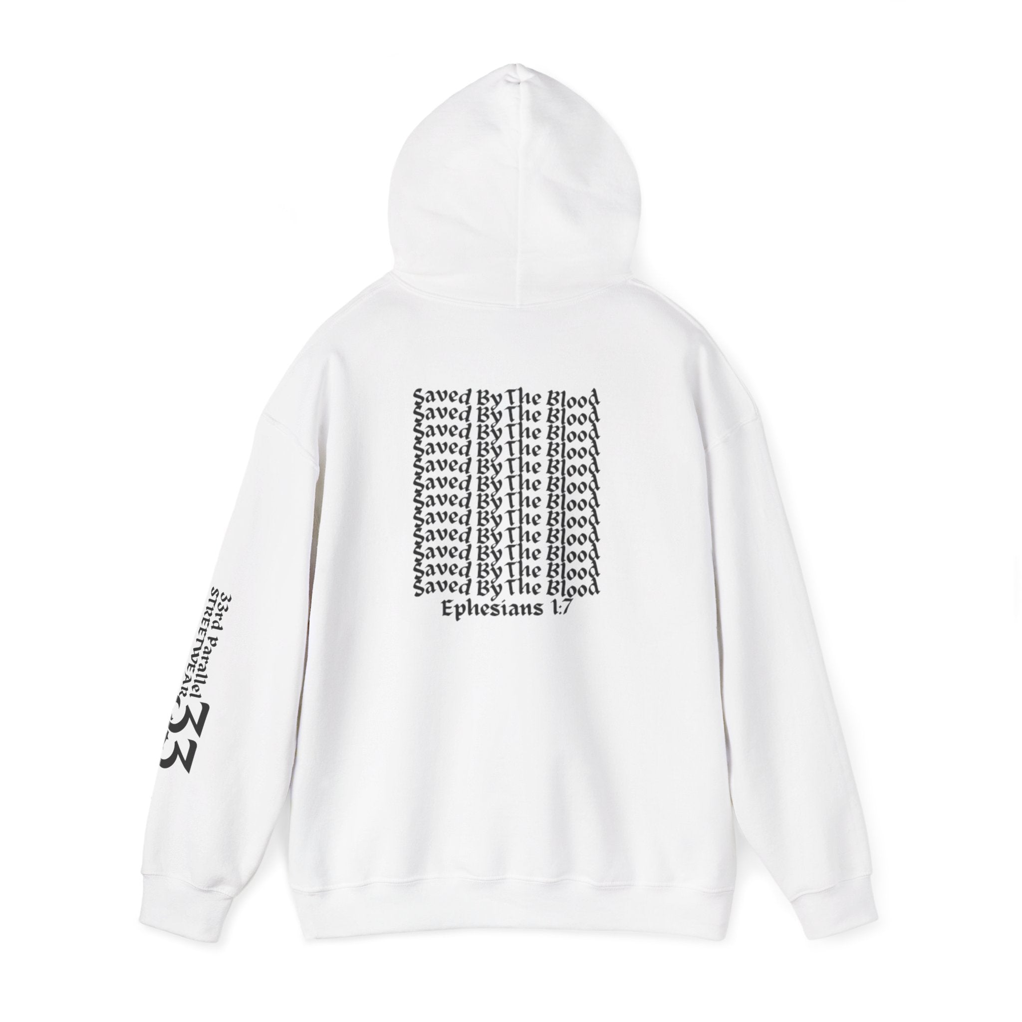 Unisex Hooded Sweatshirt, Ephesians 1:7, Saved By The Blood, 33rd Parallel Banner