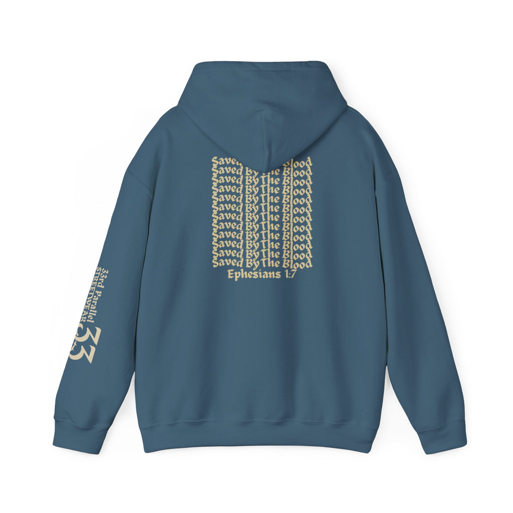 Unisex Hooded Sweatshirt, Ephesians 1:7, Saved By The Blood, 33rd Parallel Banner