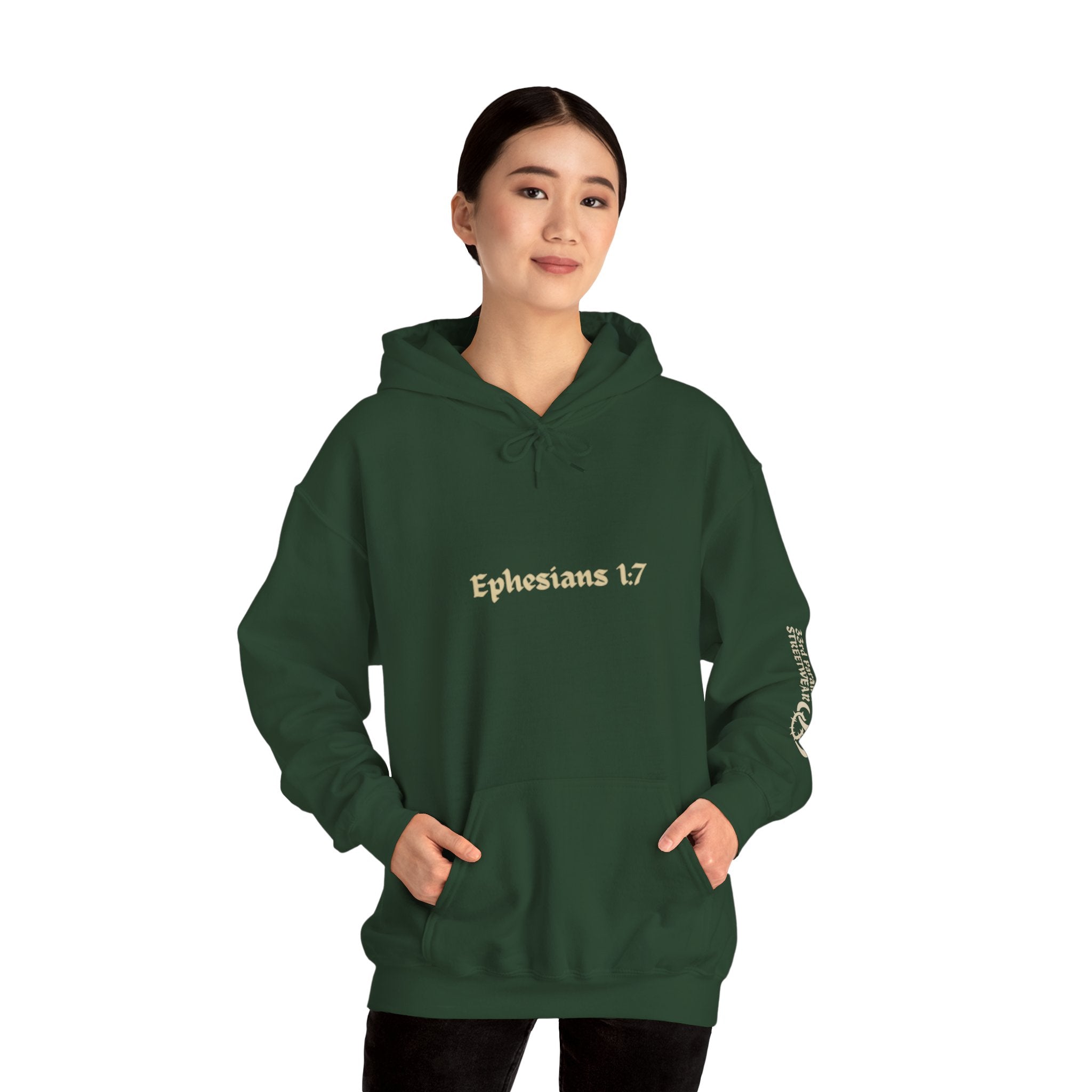 Unisex Hooded Sweatshirt, Ephesians 1:7, Saved By The Blood, 33rd Parallel Banner