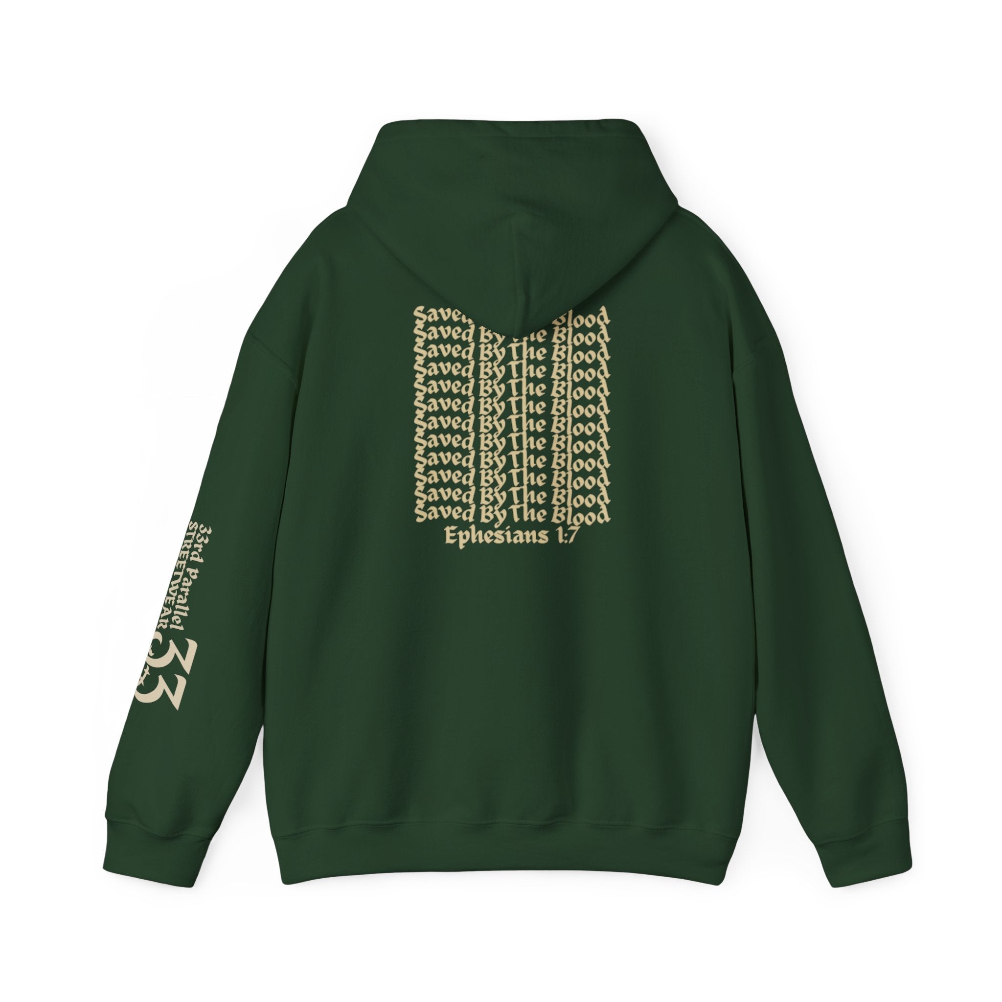 Unisex Hooded Sweatshirt, Ephesians 1:7, Saved By The Blood, 33rd Parallel Banner