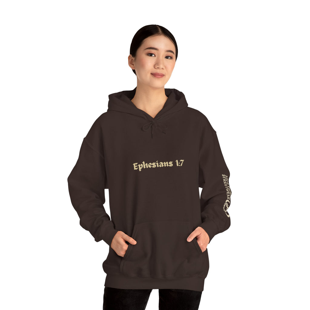 Unisex Hooded Sweatshirt, Ephesians 1:7, Saved By The Blood, 33rd Parallel Banner