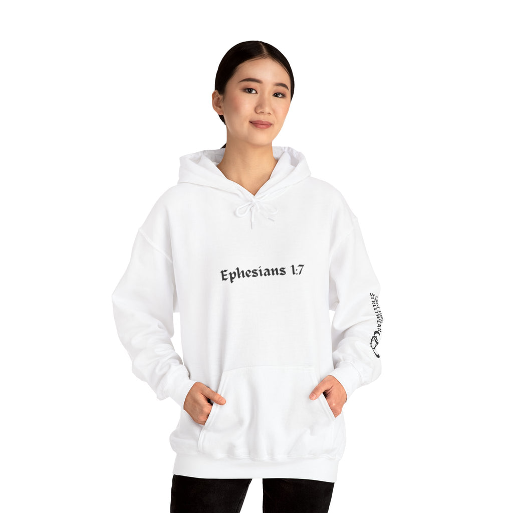 Unisex Hooded Sweatshirt, Ephesians 1:7, Saved By The Blood, 33rd Parallel Banner