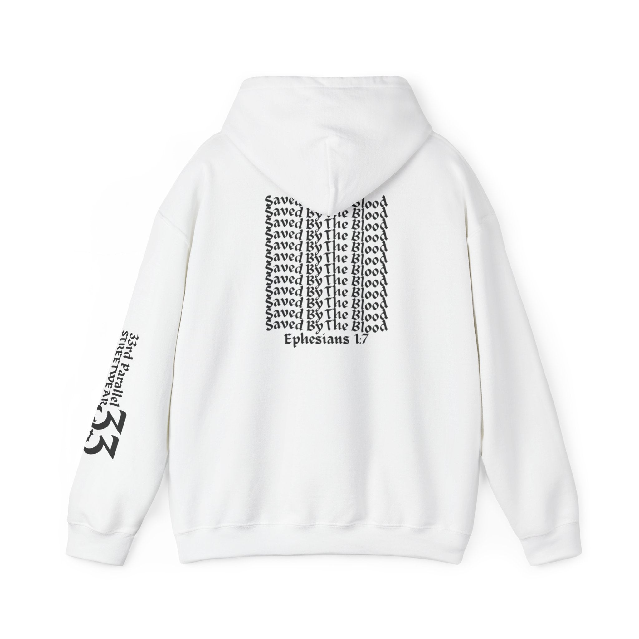 Unisex Hooded Sweatshirt, Ephesians 1:7, Saved By The Blood, 33rd Parallel Banner