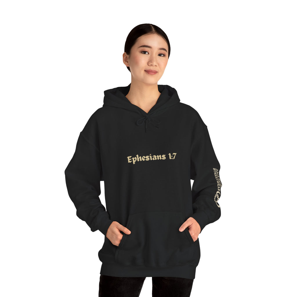 Unisex Hooded Sweatshirt, Ephesians 1:7, Saved By The Blood, 33rd Parallel Banner