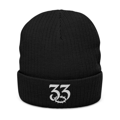 Cozy Ribbed Knit Beanie, "33" Logo