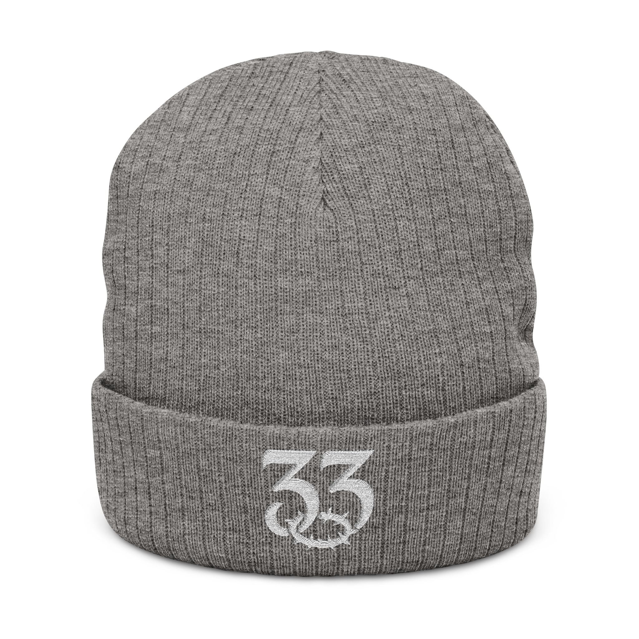 Cozy Ribbed Knit Beanie, "33" Logo