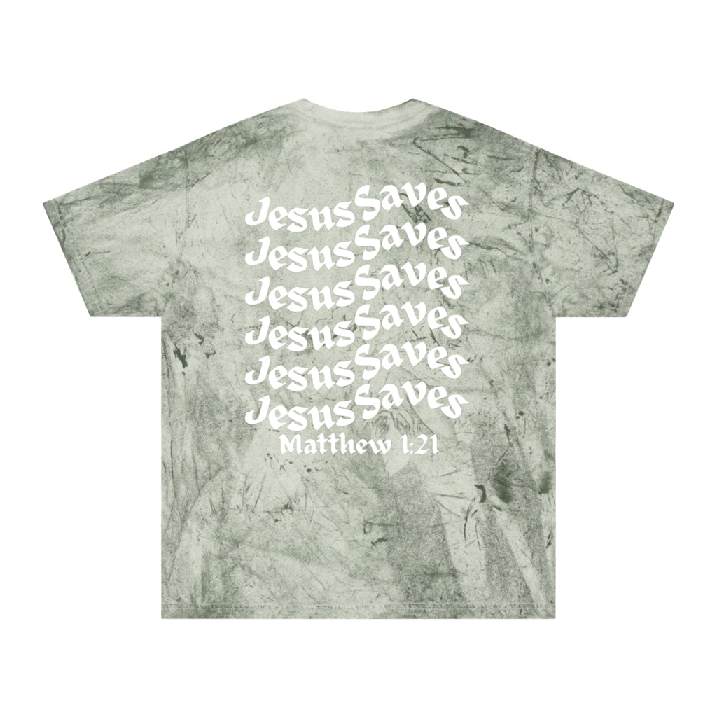 Unisex Color Blast T-Shirt, Matthew 1:21, Jesus Saves