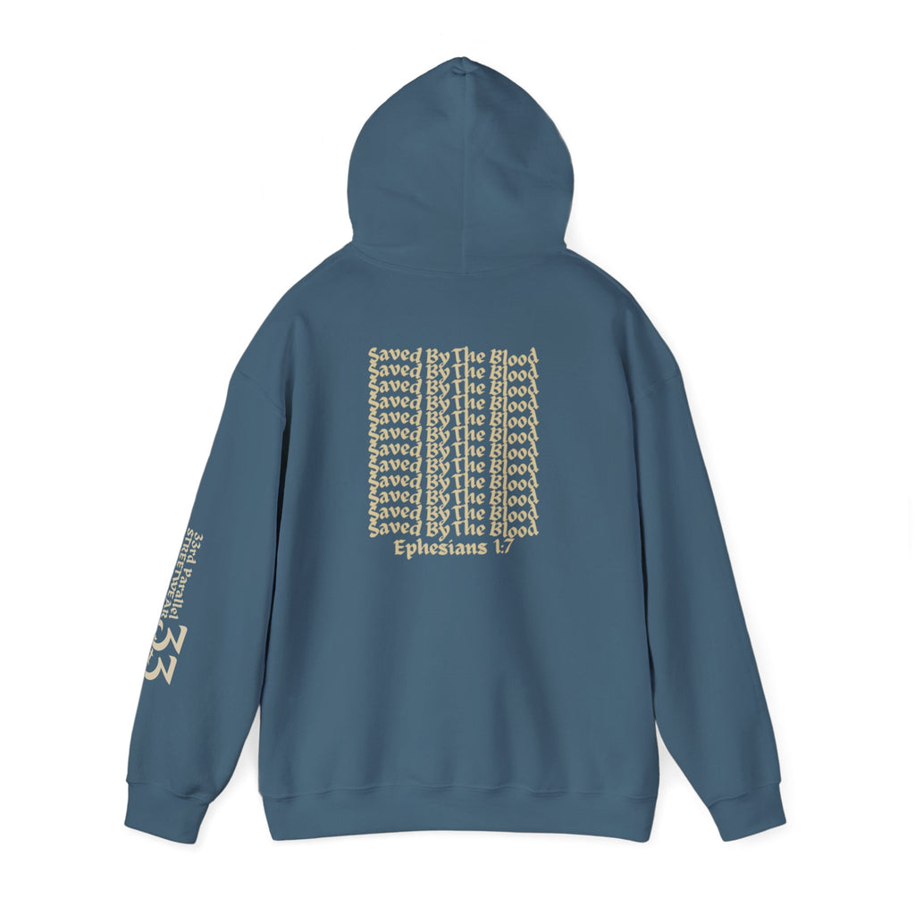 Unisex Hooded Sweatshirt, Ephesians 1:7, Saved By The Blood, 33rd Parallel Banner