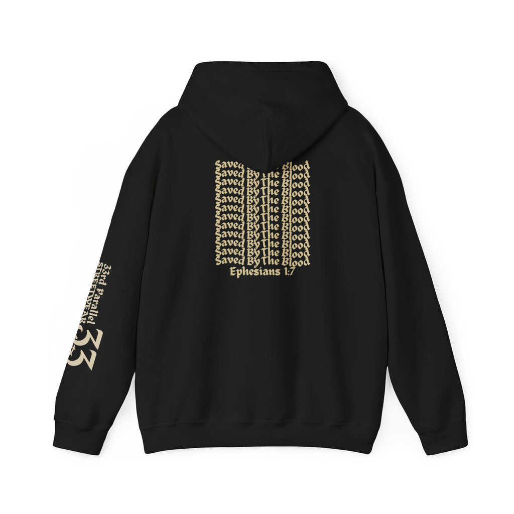 Unisex Hooded Sweatshirt, Ephesians 1:7, Saved By The Blood, 33rd Parallel Banner