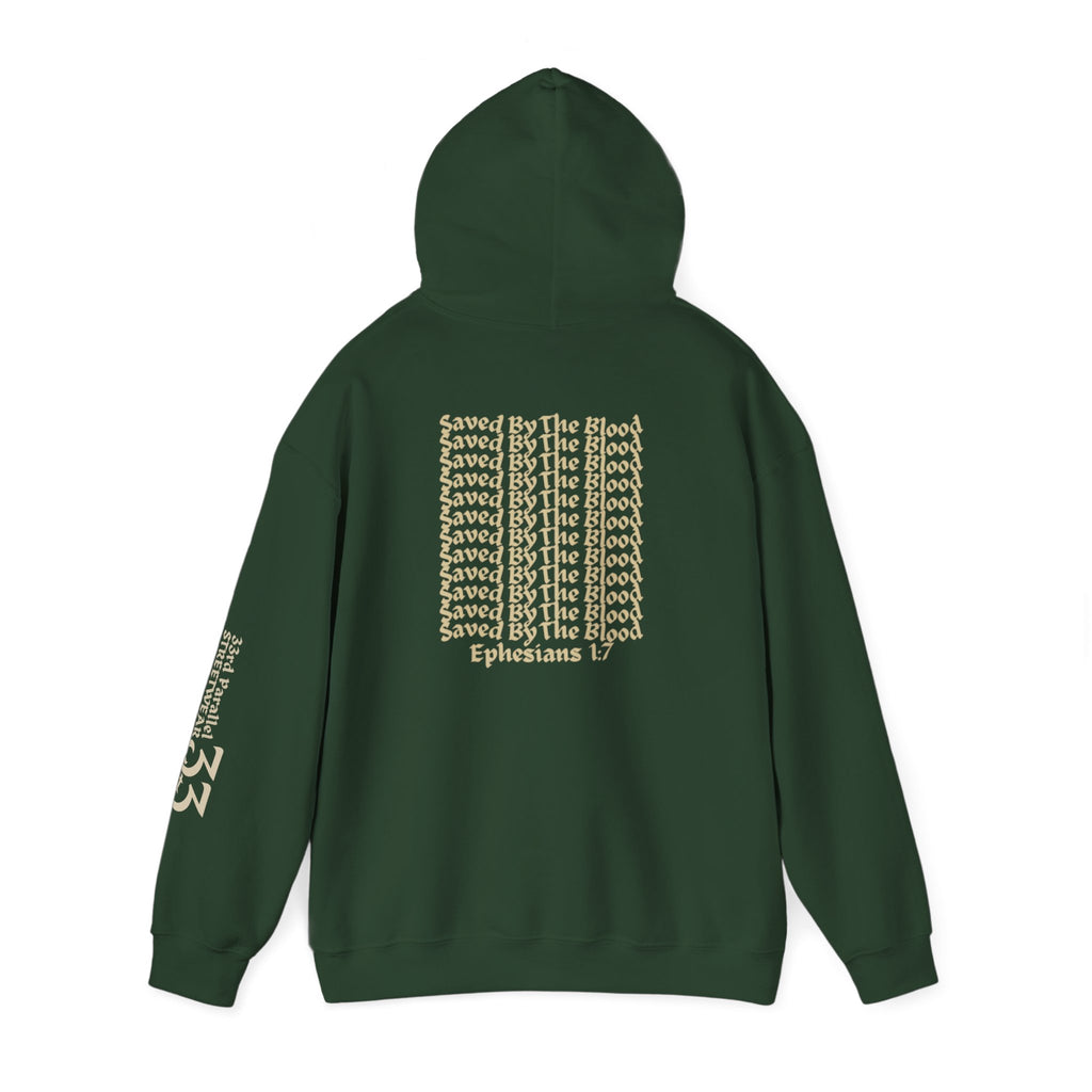 Unisex Hooded Sweatshirt, Ephesians 1:7, Saved By The Blood, 33rd Parallel Banner