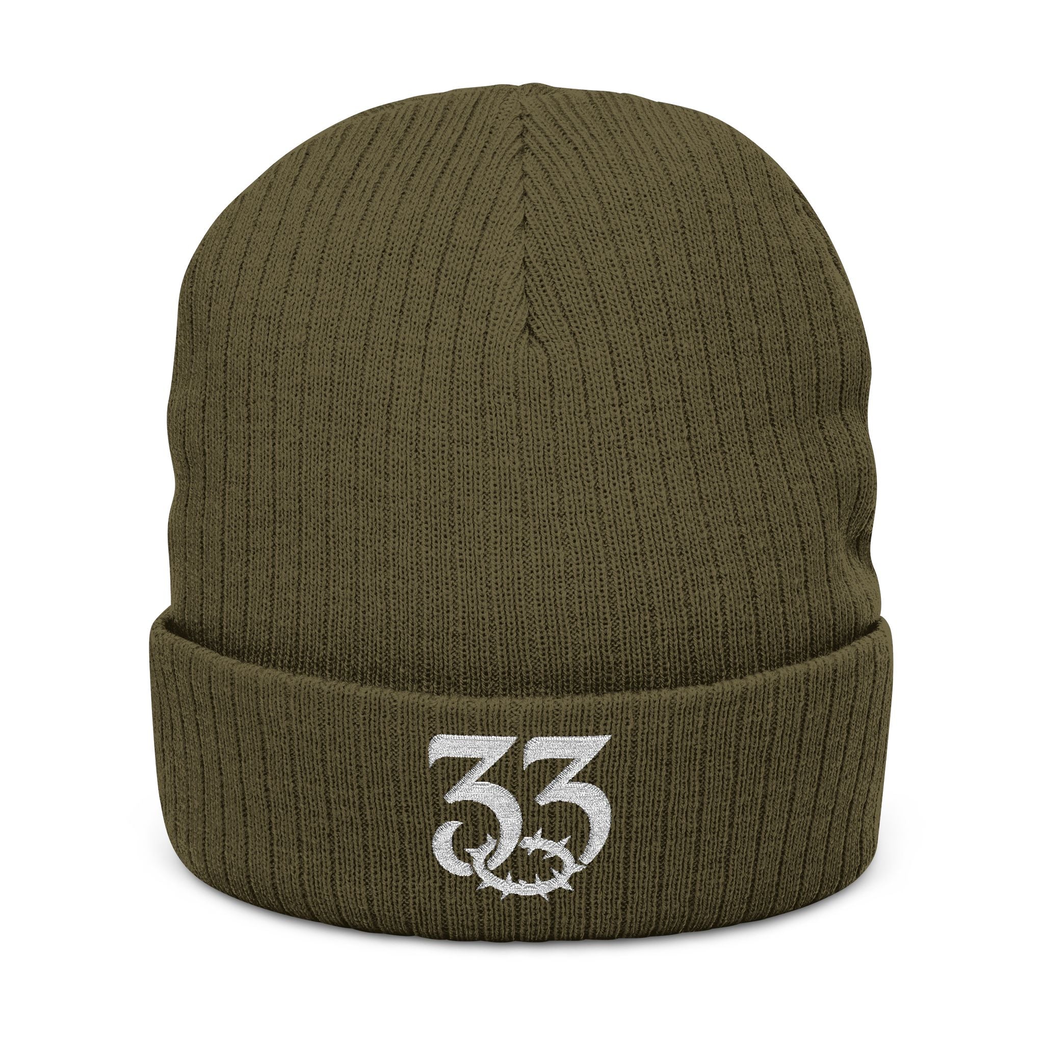 Cozy Ribbed Knit Beanie, "33" Logo