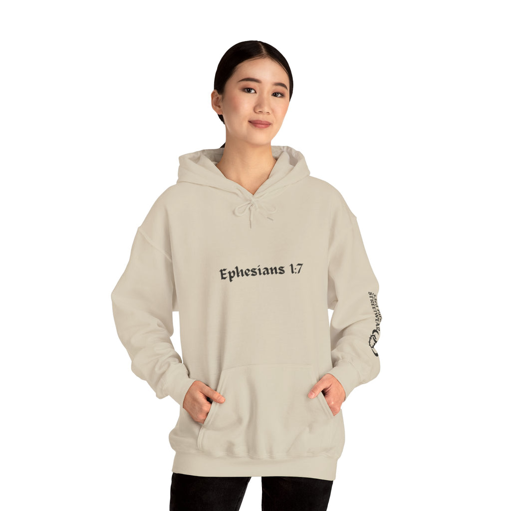 Unisex Hooded Sweatshirt, Ephesians 1:7, Saved By The Blood, 33rd Parallel Banner